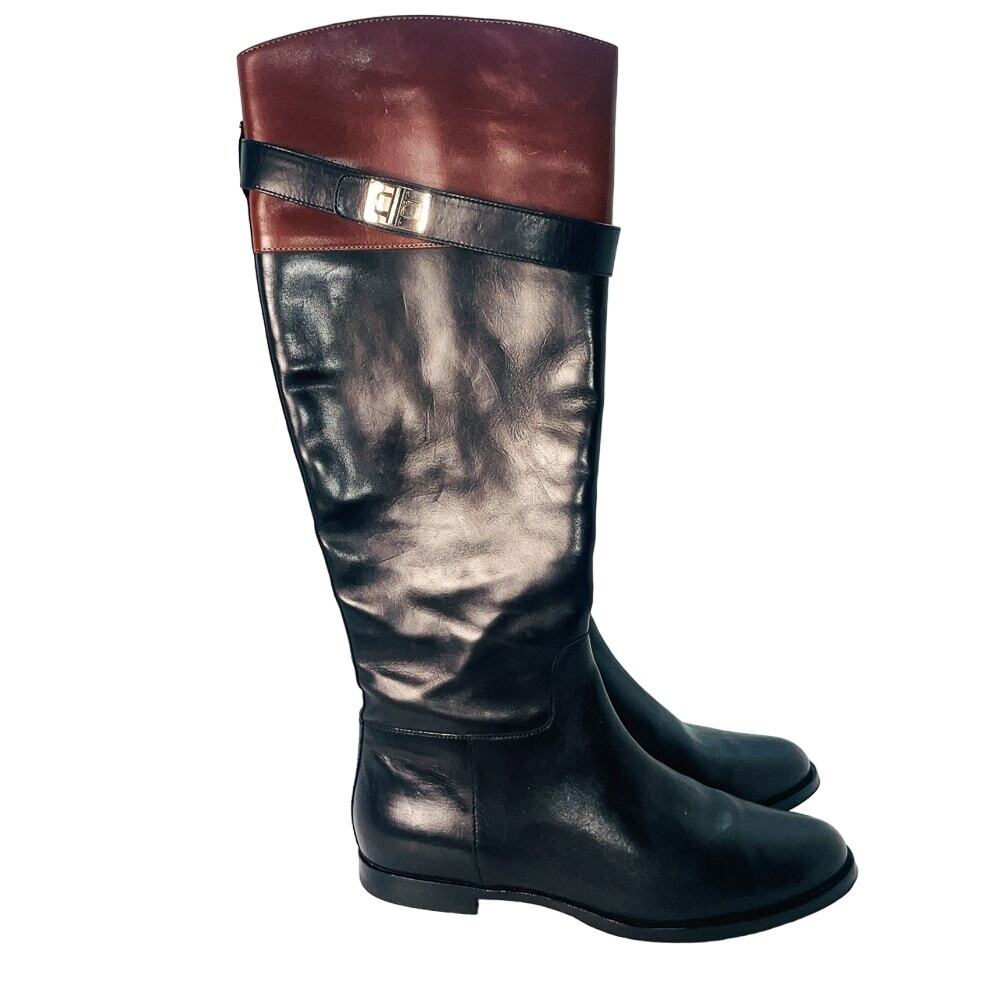 COLE HAAN Air Daelin Riding Boots Womens 6B Black Leather Knee High Buckle Strap